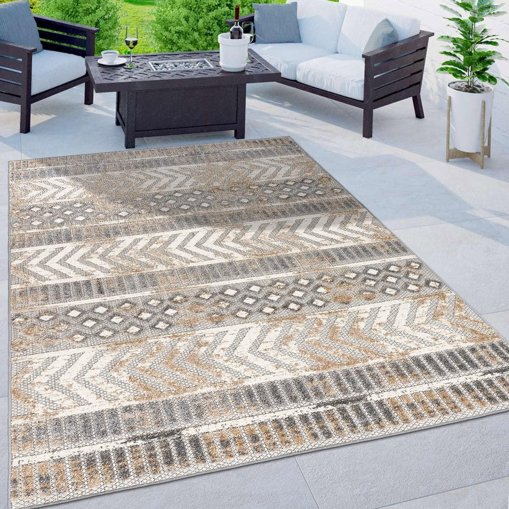 Rugshop Tribal Stripe Indoor/Outdoor Distressed Area Rug Beige 7'10"...