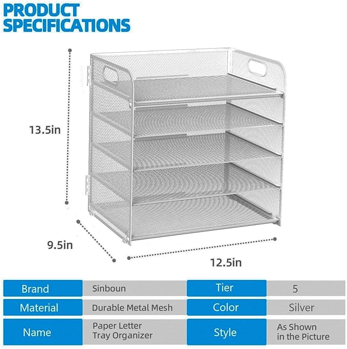 Letter Tray Paper Organizer 5-Tier Desk Organizer File Organizer Paper Holder - Image 2