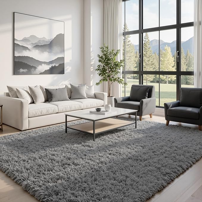 5x7 Area Rugs for Living Room Rug: Soft Fluffy Shag Light Gray Rugs for Bedroom - Image 4