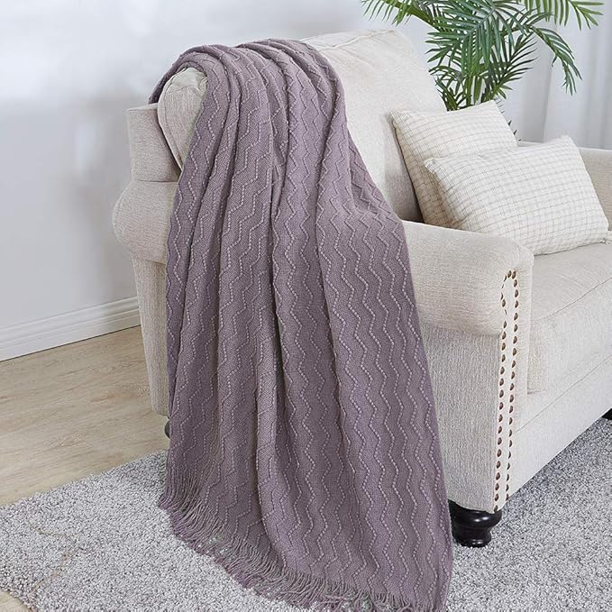 BOURINA Dark Lavender Throw Blanket 60 x80 Inches Throw Textured Solid Soft - Image 2