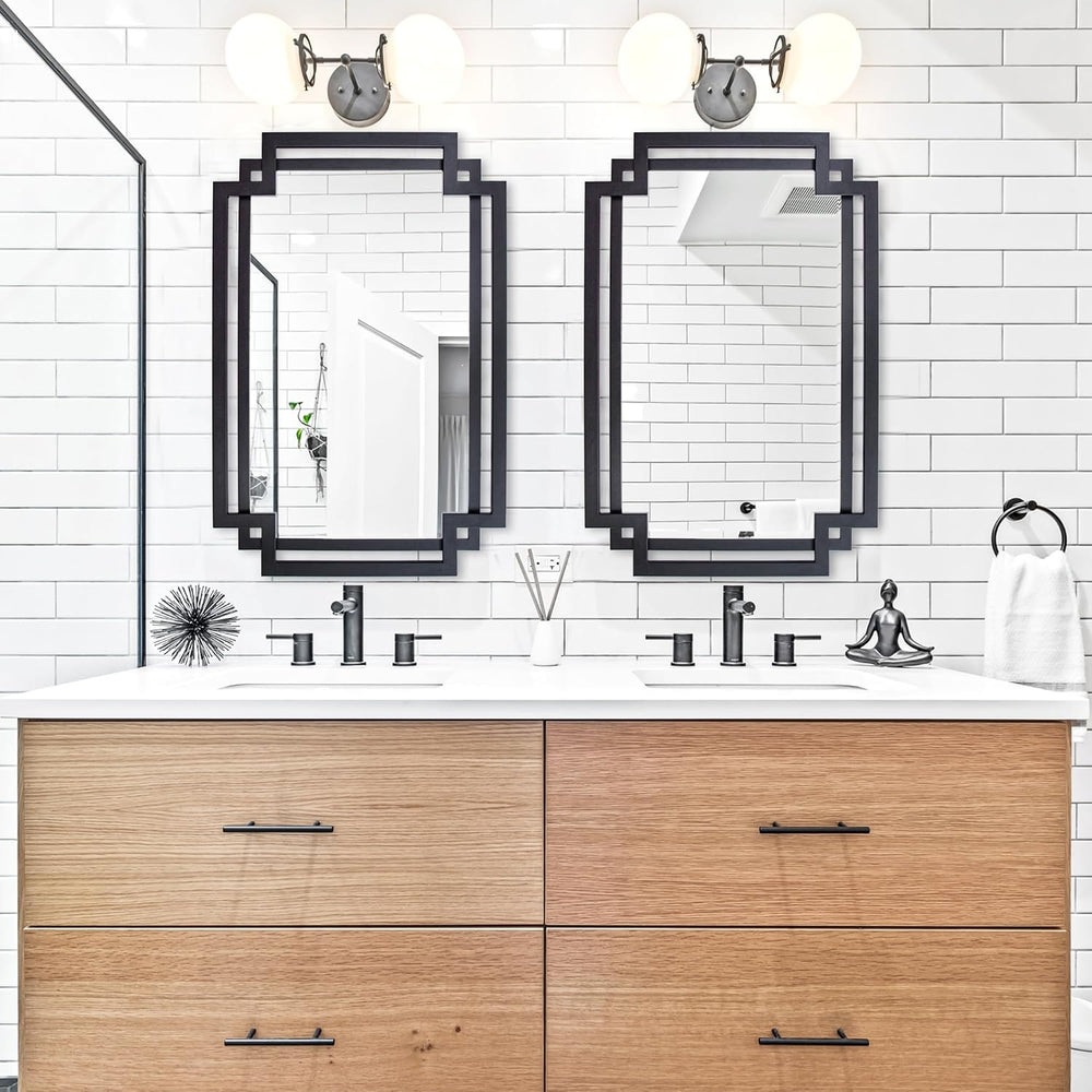 28" x 40" Black Wall Mirror for Decor with Geometric Metal Frame