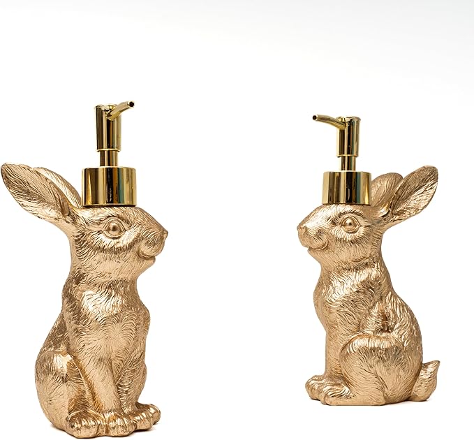 Gold Bunny Soap Dispenser Set of 2 – Vintage Rabbit Hand & Dish Soap Dispensers by Lunecle