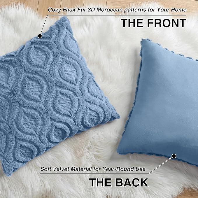 decorUhome Throw Pillow Covers 20x20 Inch Set of 2, Soft Plush Faux Wool Blue - Image 8