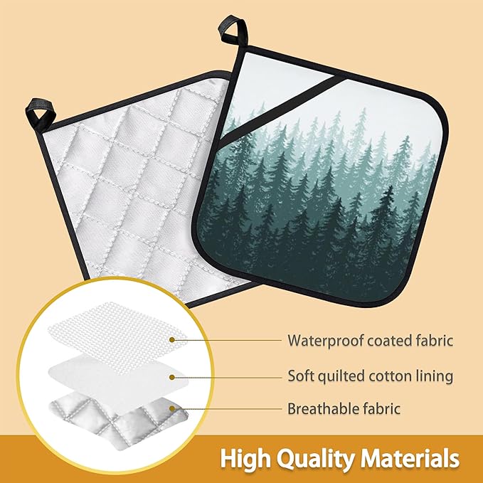 Misty Forest Landscape Pot Holder Set of 2, Heat Resistant Potholders Oven Hot - Image 3