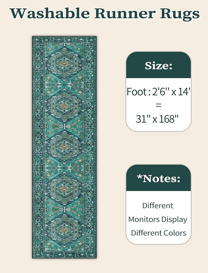 SERISSA Runner Rug for Hallways, Extra Long Boho Rug Ultra Soft Vintage Teal - Image 6