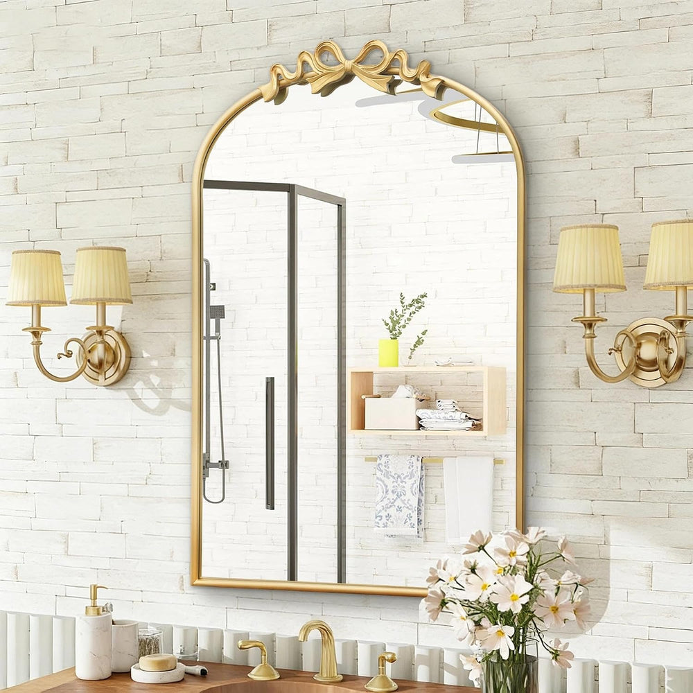 Besdomus Vintage Arched Gold Mirror: 24"x36" Large Gold Bow Vanity ...