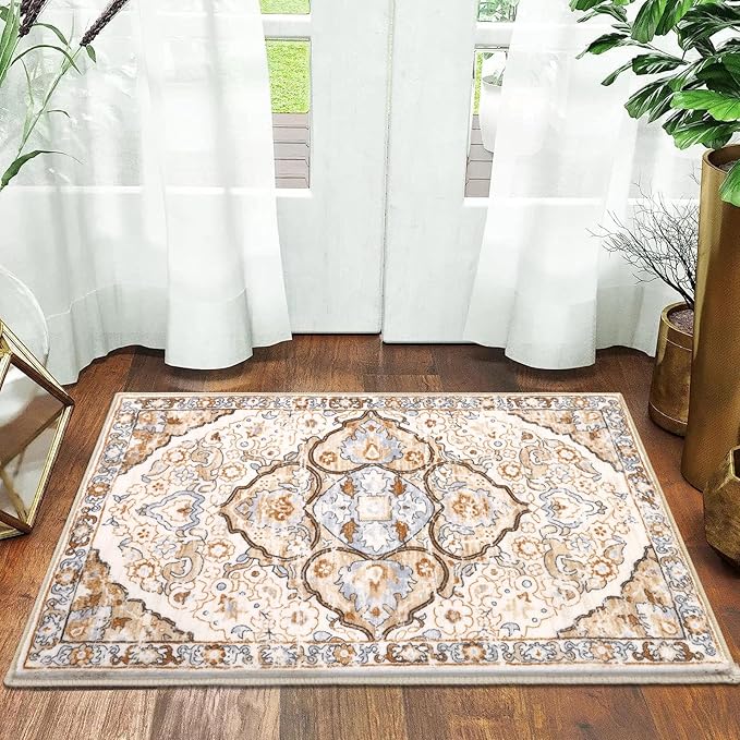 HEBE Washable Area Rug 2'x3' Non Slip Soft Distressed Medallion Bedroom & - Image 7