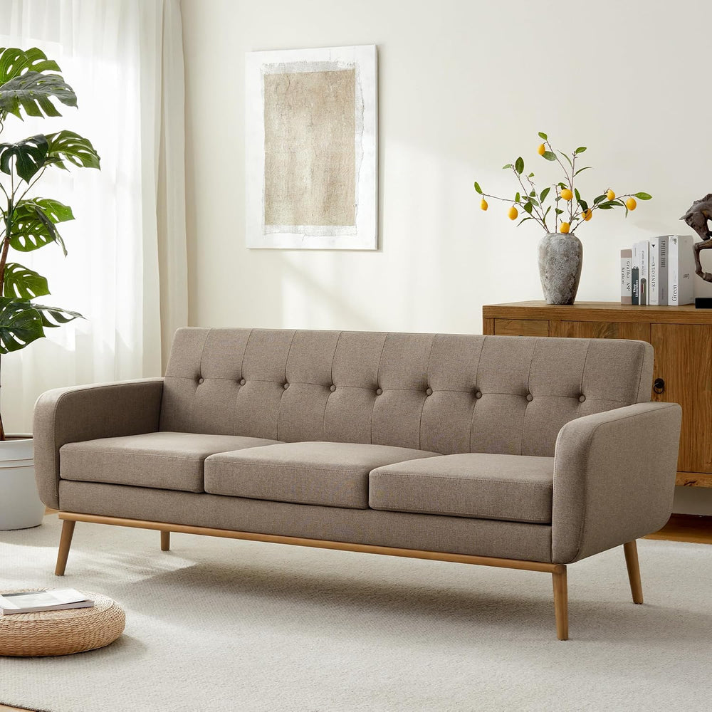 HUIMO 80" Sofa Couch, Loveseat Sofa with Solid Wood Frame (Brown)