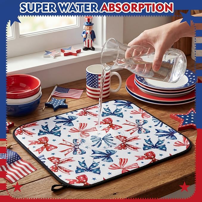 Breling Patriotic Dish Drying Mat 4th of July Kitchen Drying Mat 16 x 18 Inch - Image 5