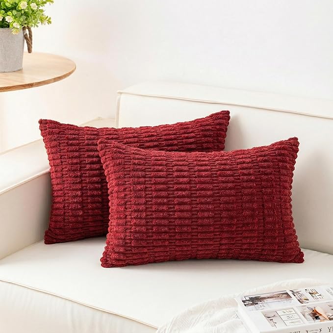 Pack of 2 Corduroy Decorative Throw Pillow Covers 12x20 Inch Soft Striped by Unknown