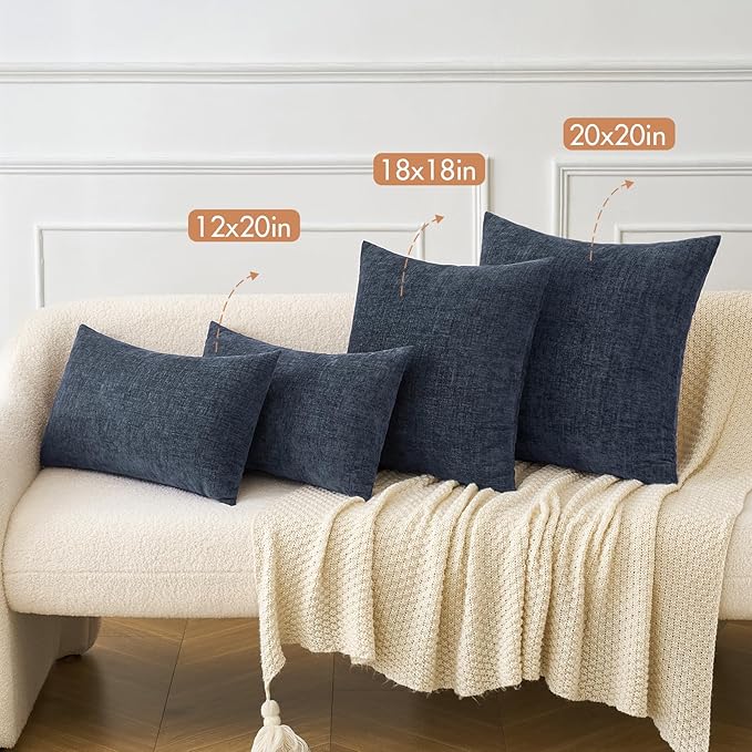 MIULEE Pack of 2 Navy Blue Throw Pillow Covers 16x16 Inch Soft Chenille Pillow - Image 4