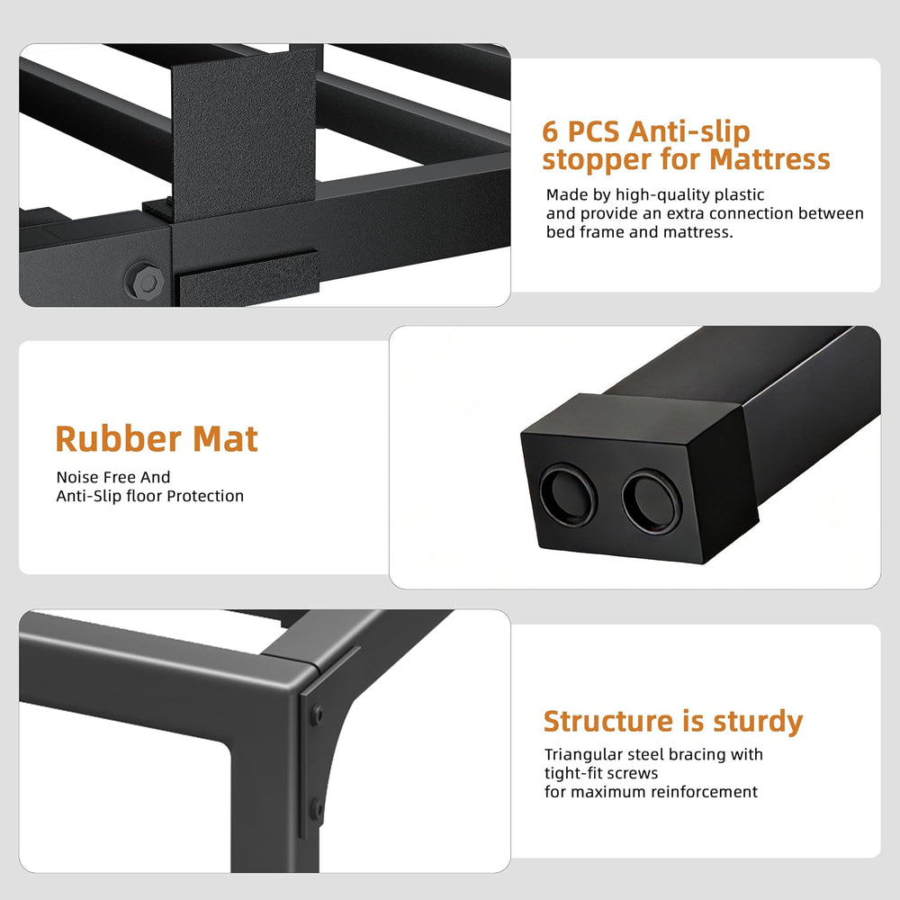 18 Inch Metal King Bed Frame with Steel Support, Noise-Free