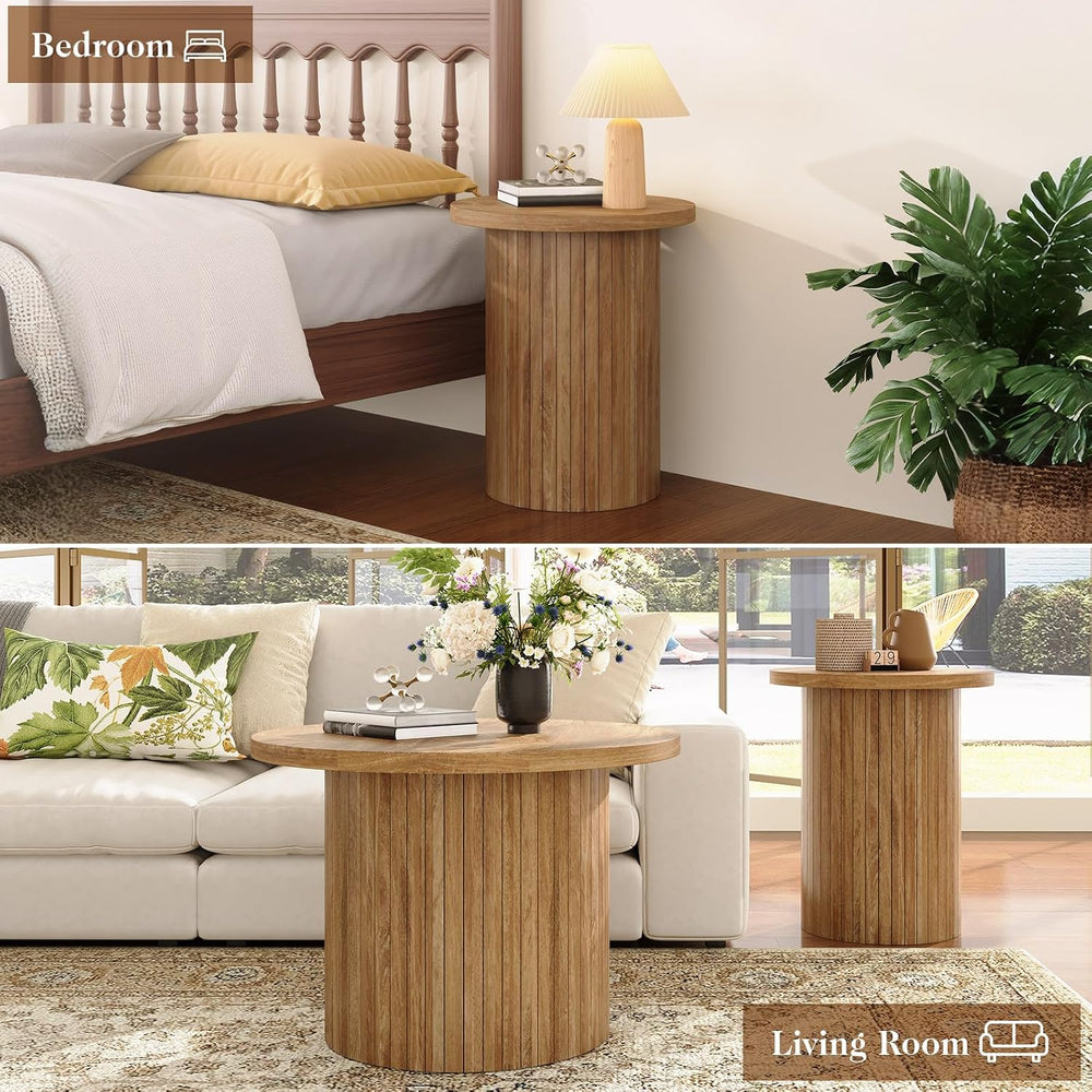 LUXOAK Nesting Coffee Table Set of 2, Mid Century Modern Round Coffee Tables,...