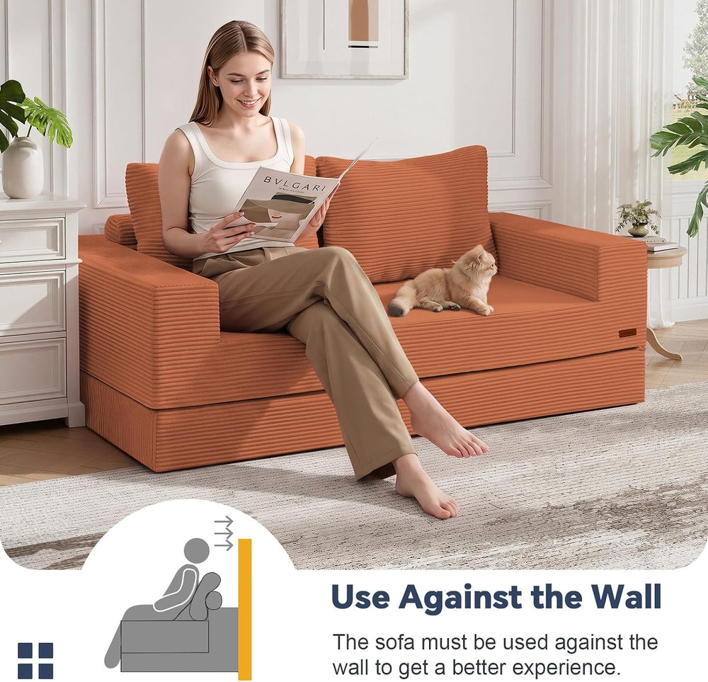 COMAX Boneless Loveseat, 59" Convertible Sofa Bed, Folding Small Futon