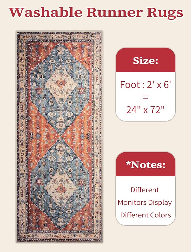 SERISSA Boho Washable Runner Rug, 2x6 Rug Non-Slip Tribal Hallway Kitchen - Image 6
