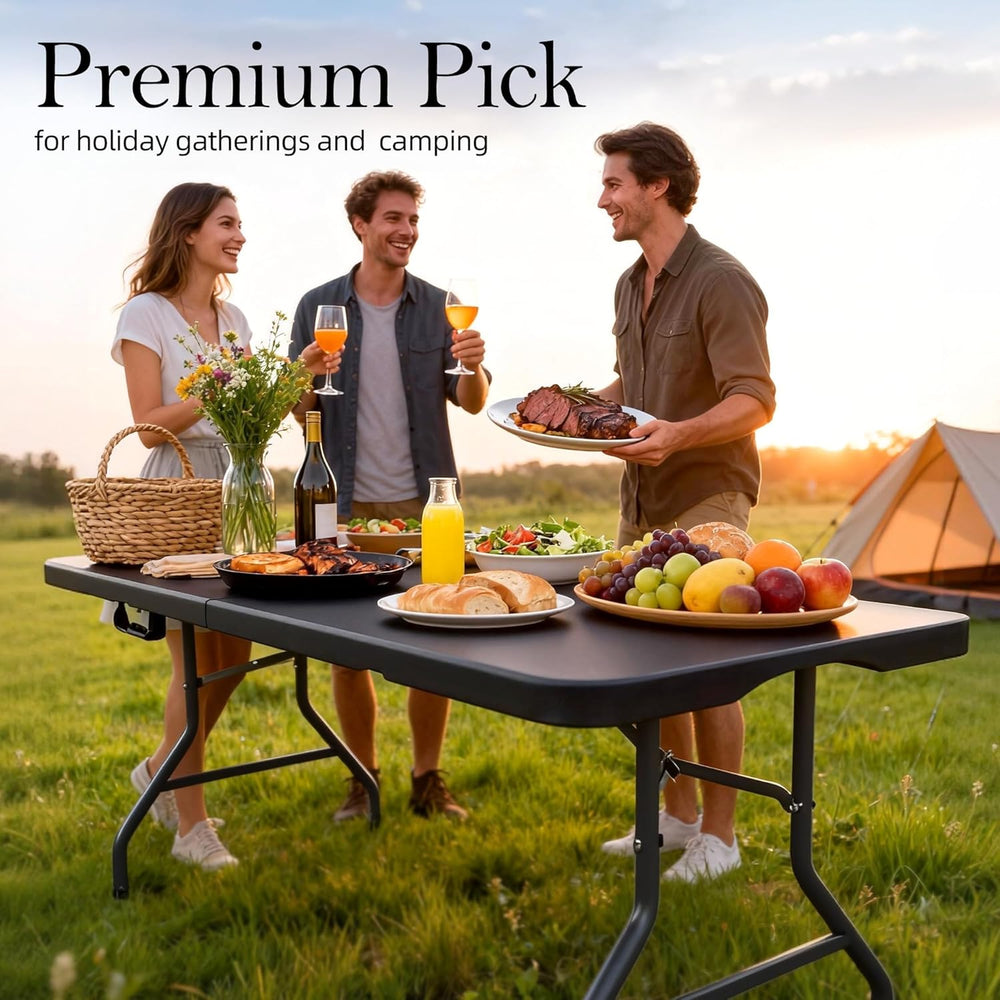 6FT Folding Table with Carrying Handle: Upgrade Thickened Heavy Duty Portable...