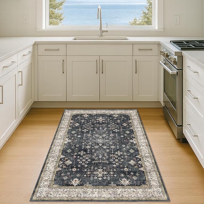 Black Boho Washable Entry Rug, 3x4 Rugs - Image 3