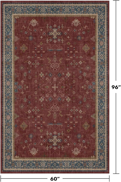 5x8 Boho Dark Red Rug for Living Room - Image 2