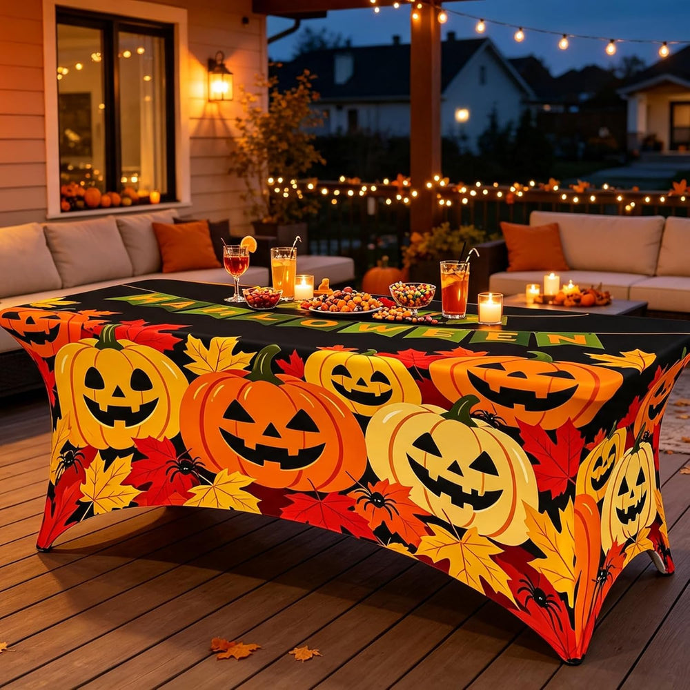 Halloween Table Cloth Pumpkin Skull Spandex Tablecloth 6FT for Rectangular