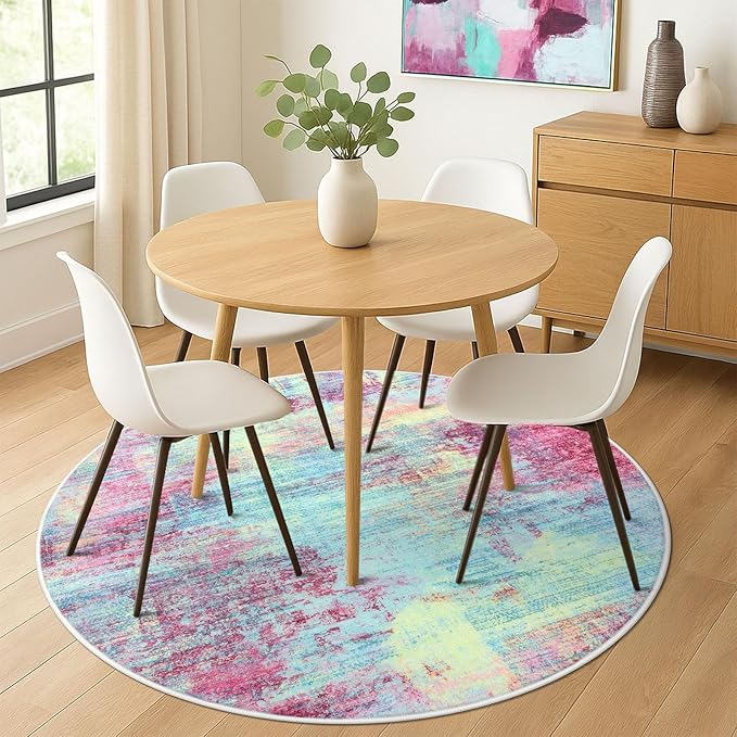 IOHOUZE Abstract Round Area Rug 6 Ft Washable Circle Rugs Large Round Rug Non - Image 2