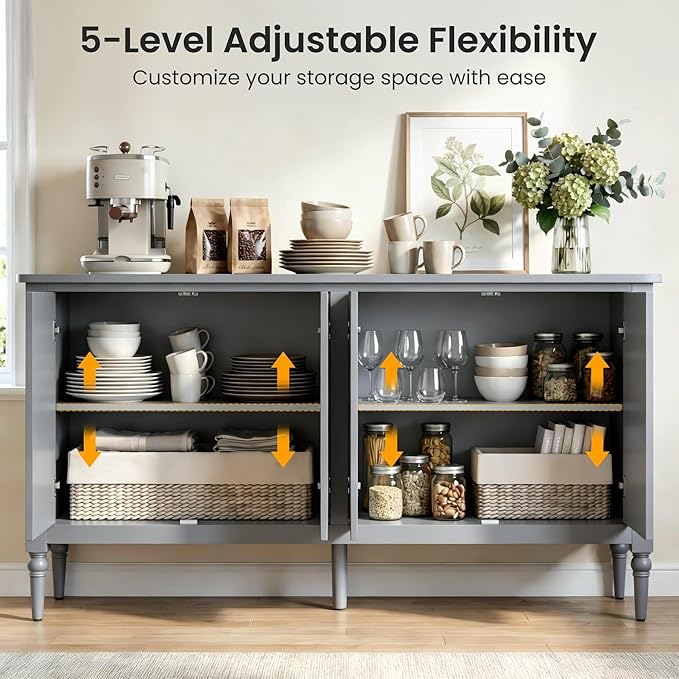RoyalCraft 59" Buffet Cabinet with Storage, Vintage Sideboard with Adjus...