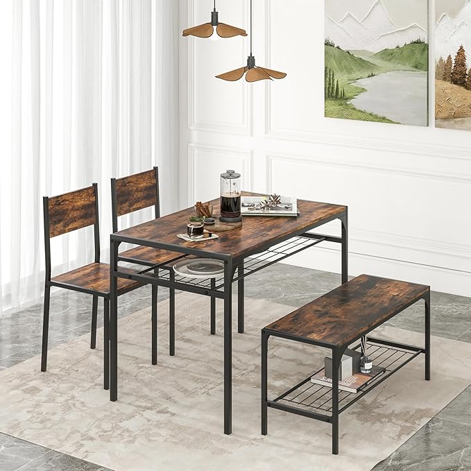 Giantex Dining Table Set for 4, Kitchen Table with Chairs & Bench, Storag...