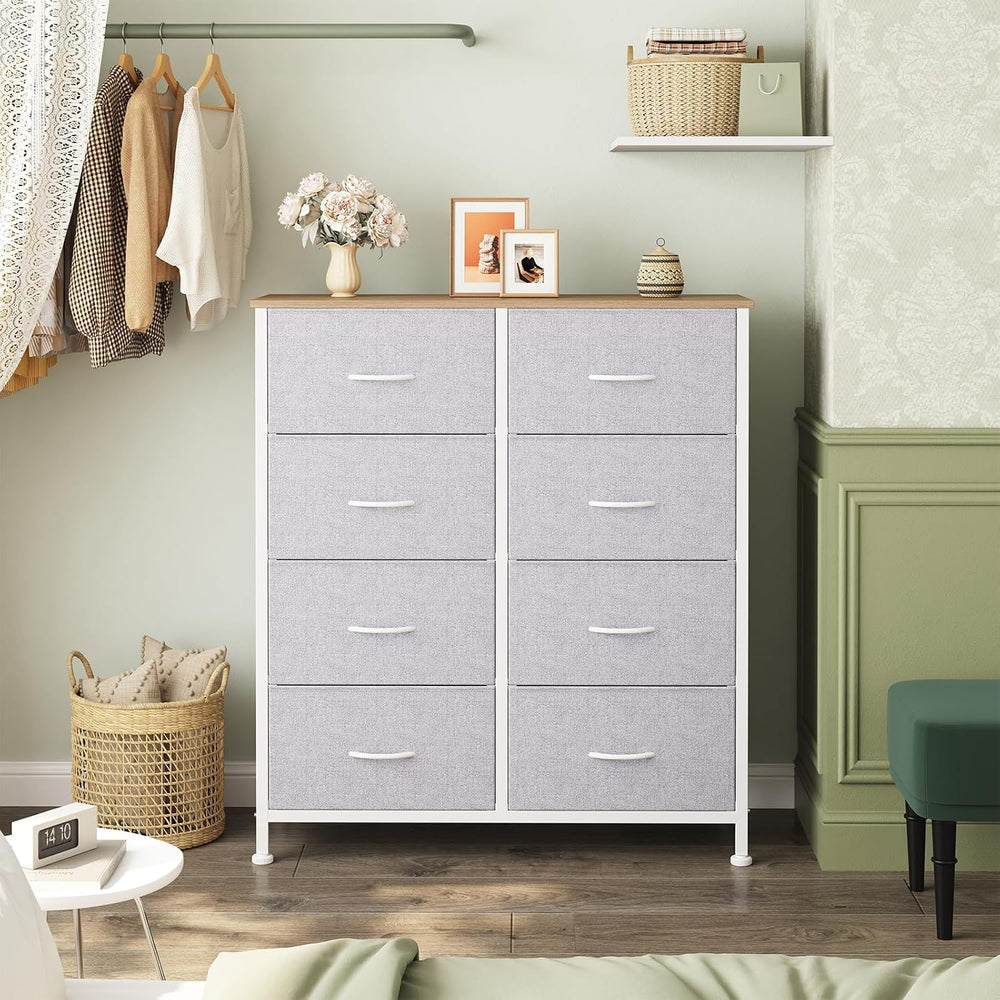 Sweetcrispy 8 Drawer Fabric Dresser for Bedroom, Tall Dresser, Light Grey