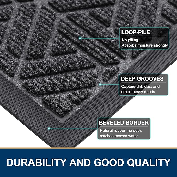 Smiry Front Door Mat Outside Entrance, Heavy Duty Sturdy Natural Rubber Doormat - Image 3