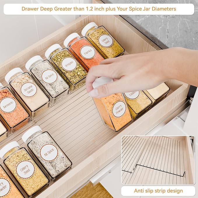 Yieach 4 Pack Adjustable Narrow In Drawer Spice Organizer - Image 9