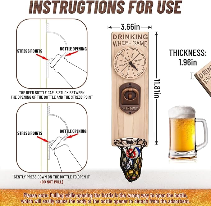 Magnetic Bottle Openers with Catcher, Wall Mounted Wooden Beer Bottle Opener - Image 3