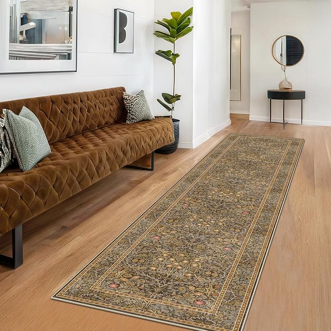 3x10 Long Runner Rugs for Hallway Non Slip, Geometric Floral Design Washable by HazoHaus