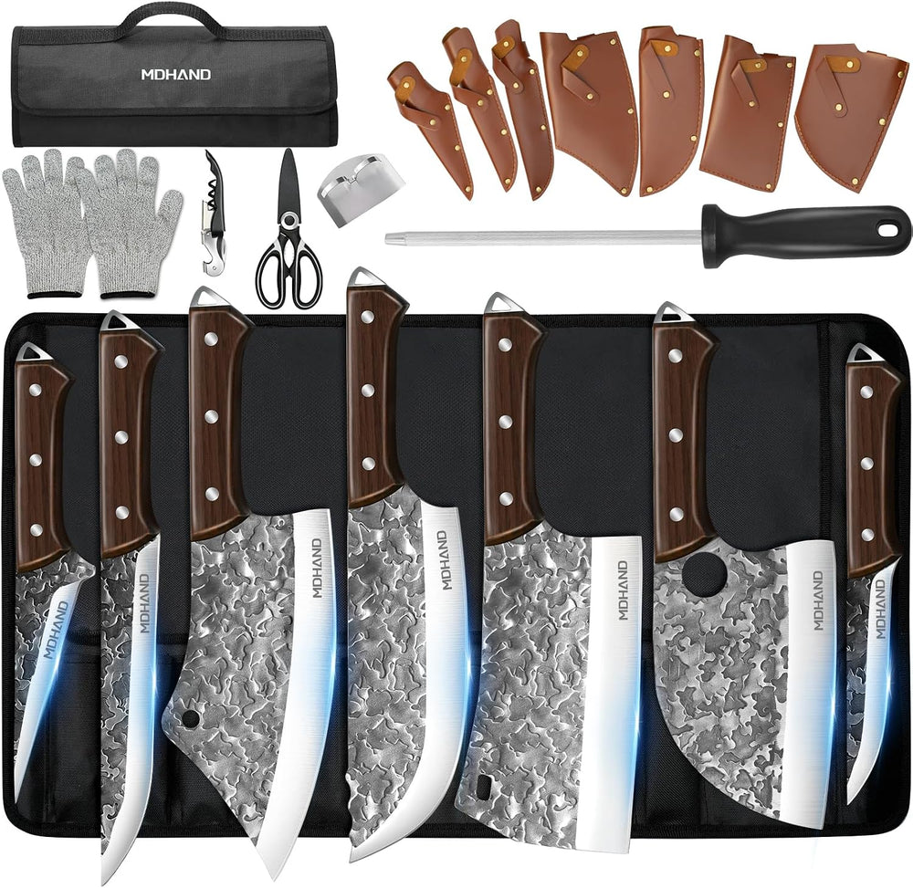 MDHAND Butcher Knife Set, Heavy Duty Meat Cleaver, Fillet Knives, Meat Cutting
