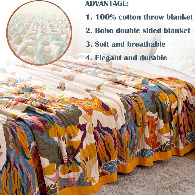 MSGKV Boho Throw Blanket 60''x80'', 100% Cotton Blanket - Image 5