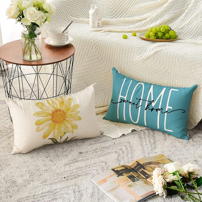 AVOIN colorlife Home Sweet Home Spring Summer Flowers Yellow Throw Pillow Covers - Image 4