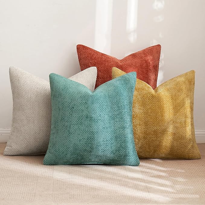 MIULEE Pack of 4 Couch Throw Pillow Covers 20x20 Inch Neutral Orange/Teal Soft - Image 4