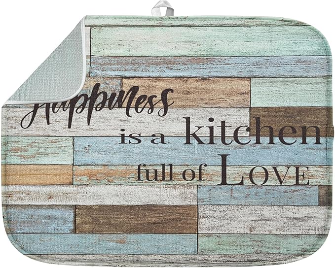 Sanwarm Absorbent Dish Drying Mat, Happiness Is A Kitchen Full of Love by SanwarmHomeDecor