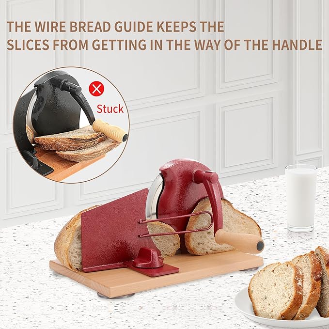 CAWIU Manual Bread Slicer with Hand Crank- Adjustable Thickness Bread Cutter