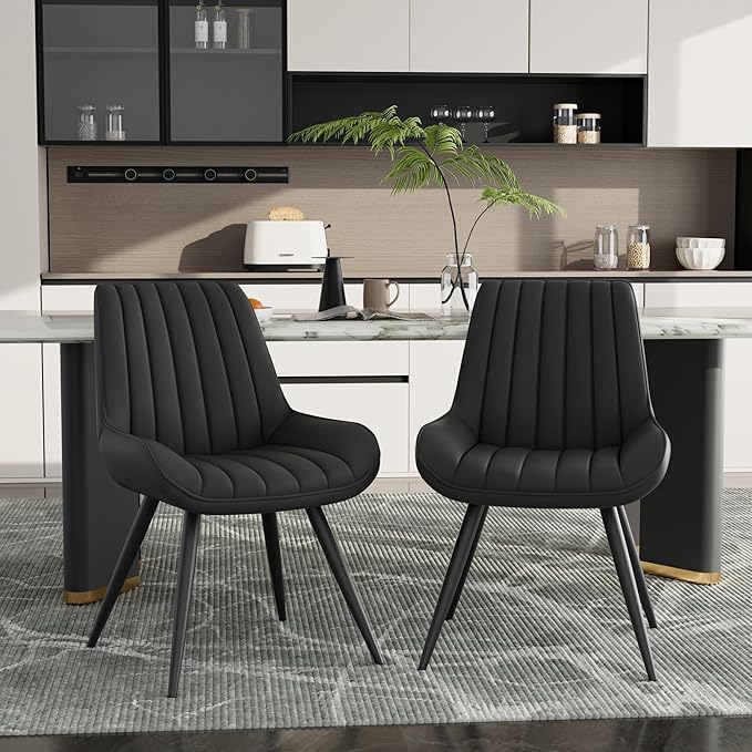 Mid Century Modern Dining Chairs Set of 4, Soft Cushion Upholstered Fabric Ki...
