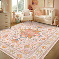 Area Rugs 5'x7' Washable Non-Slip, Floral Vintage Distress Print Pattern by RELEANY