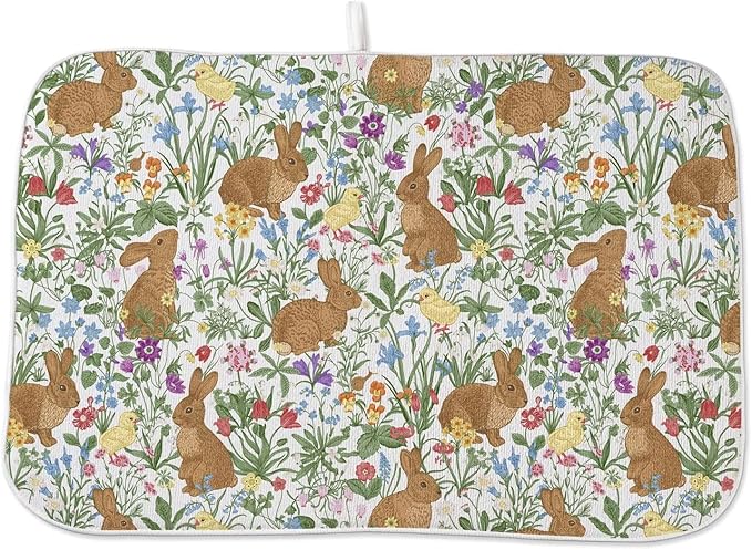 Spring Easter Dish Drying Mat 18 x 24 inch Vintage Rabbit Bunny Decorative by AEIOAE