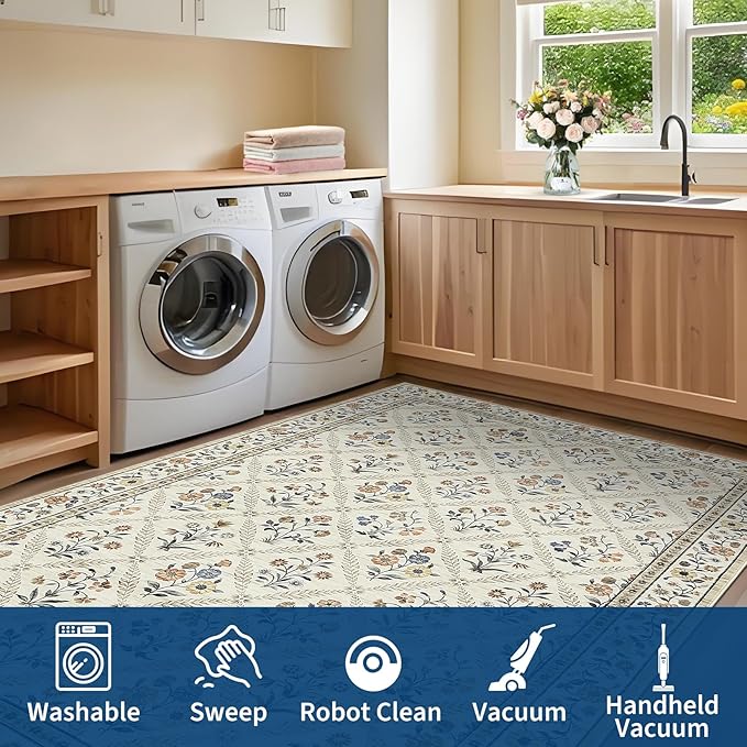6x9 Machine Washable Area Rugs for Living Room Floral Stain Resistant Soft - Image 8
