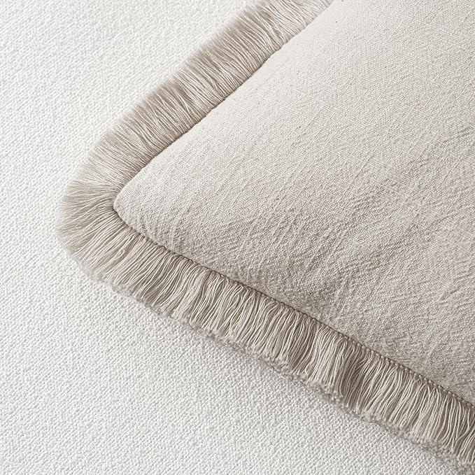 MIULEE Decorative Throw Pillow Covers Neutral Linen Fringe Throw Pillows Euro - Image 3