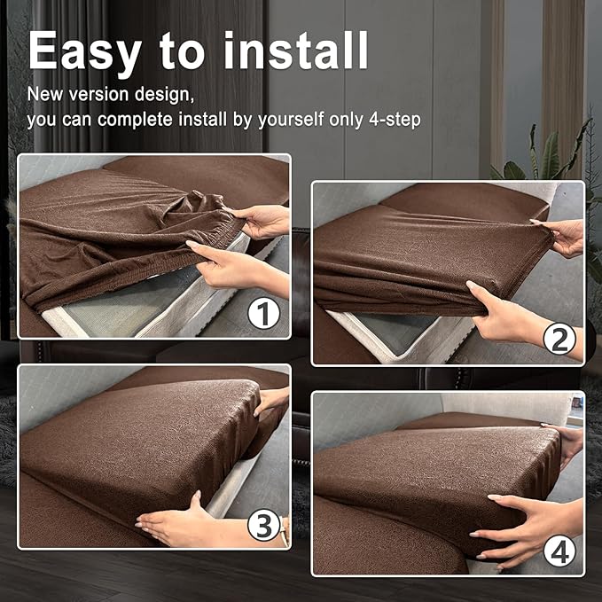 Leather Look Couch Cushion Covers Sofa Seat Slipcovers Sets Couches Furniture - Image 6