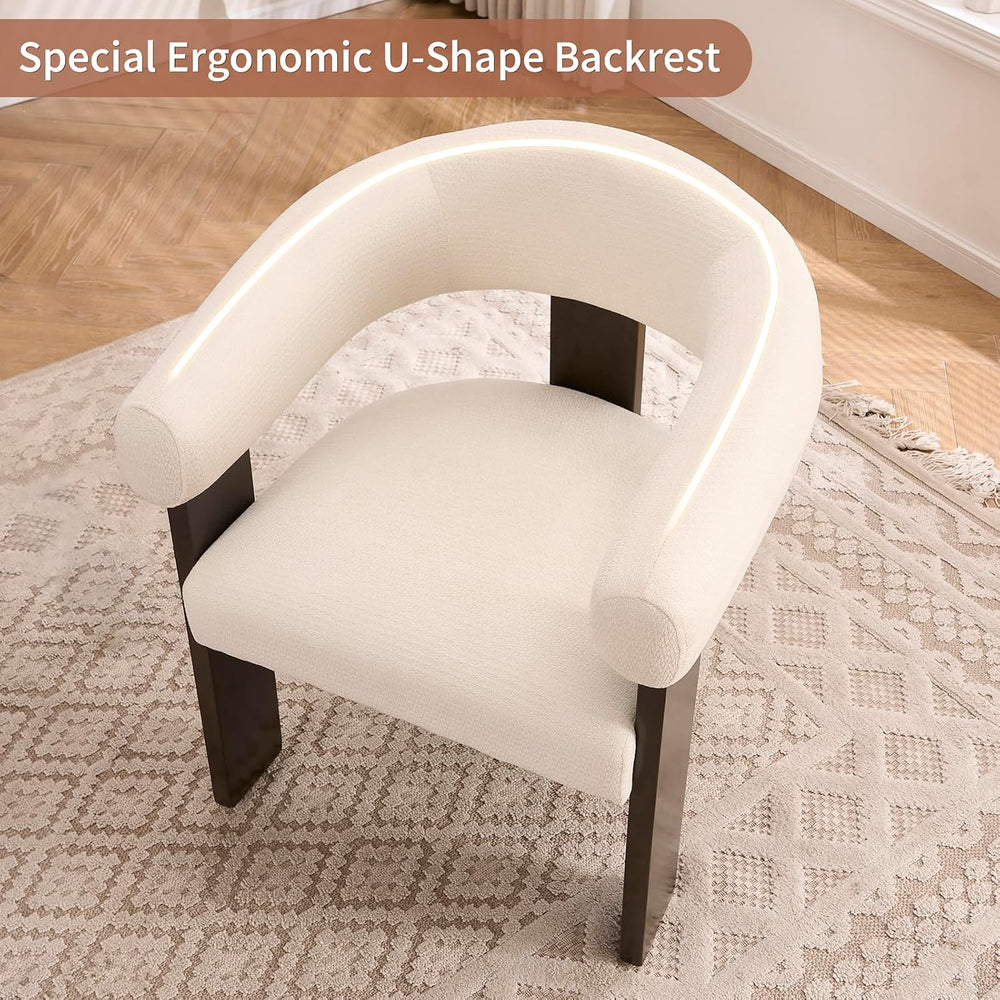 Accent Chairs Set of 2, Barrel Armchair, U-Shaped Backrest, White