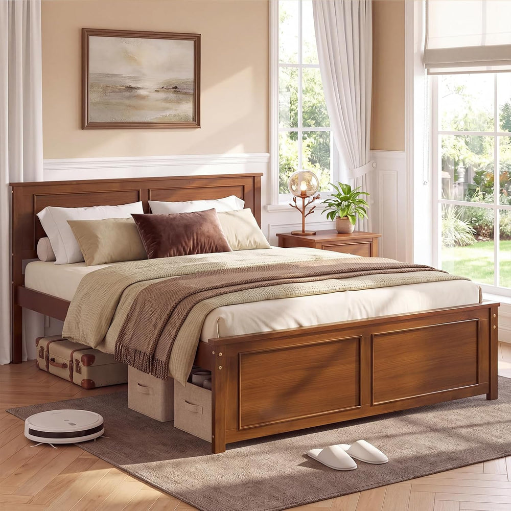 GIANTEX Full Size Bed Frame with Headboard & Footboard, Walnut