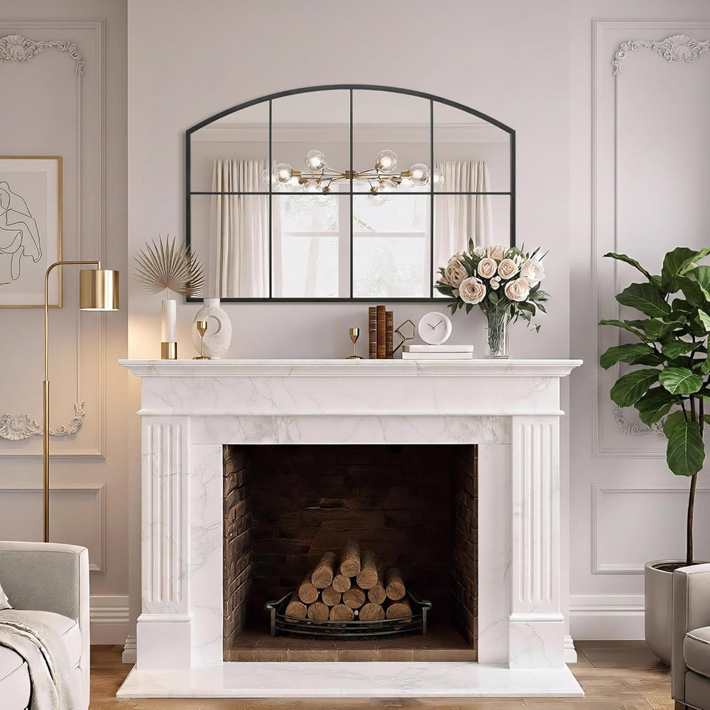 Besdomus Large Black Arched Mirror: 42"x28" Wide Arched Window Mirror