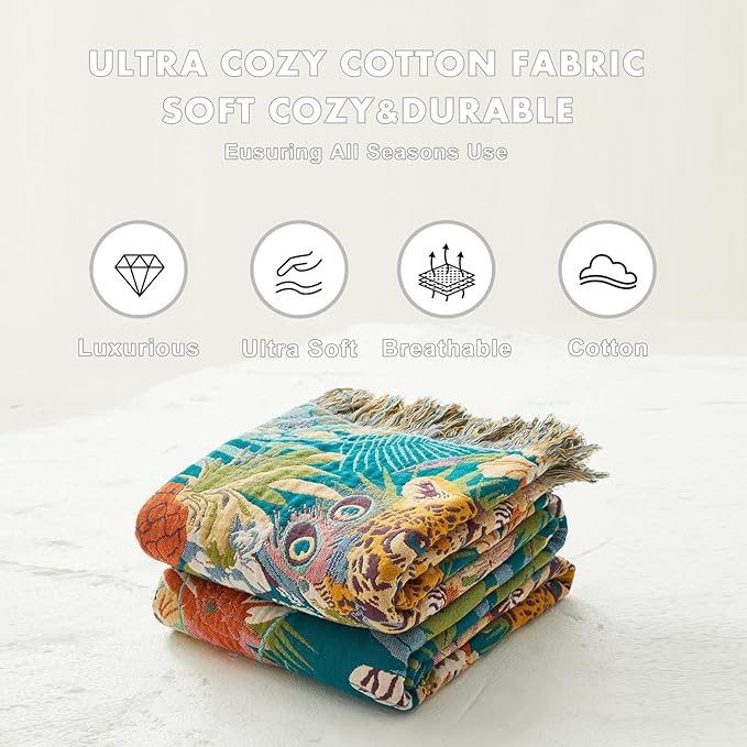 MSGKV Throw Blanket for Couch Bed Cotton Leopard Animals Twin Size Blanket - Image 6