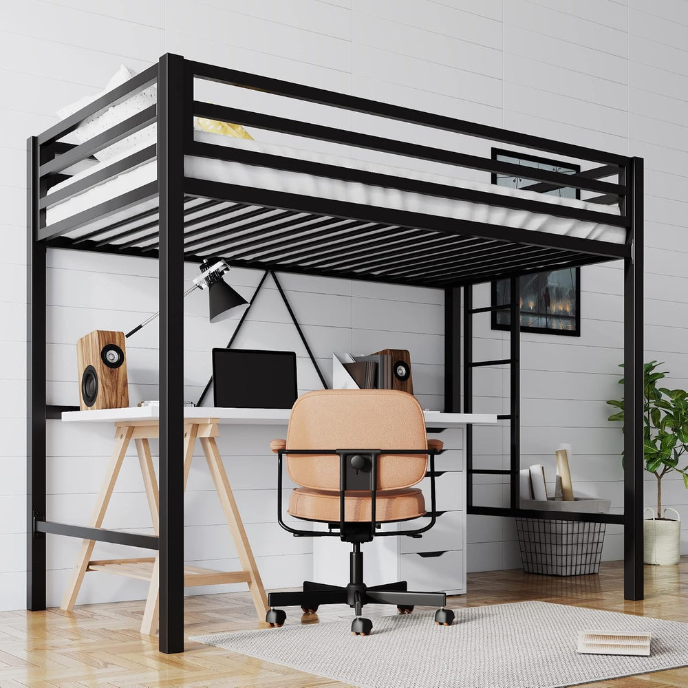 SHA CERLIN Loft Bed Twin Size with Ladder and Guardrail,Black