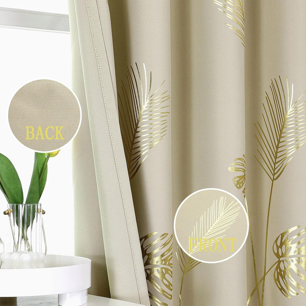 Beige Blackout Patterned Curtains for Living Room 52Wx84L