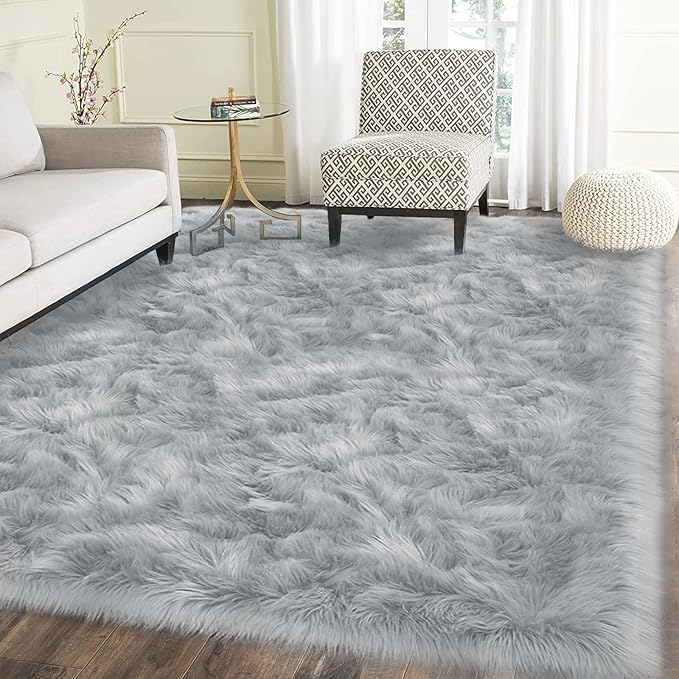 Latepis 5x8 Gray Area Faux Fur Rug - Image 7